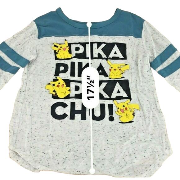 Pokémon Womens Tee T-Shirt 3/4 Sleeve Striped Colorblock Pikachu Sz XS - Picture 3 of 5